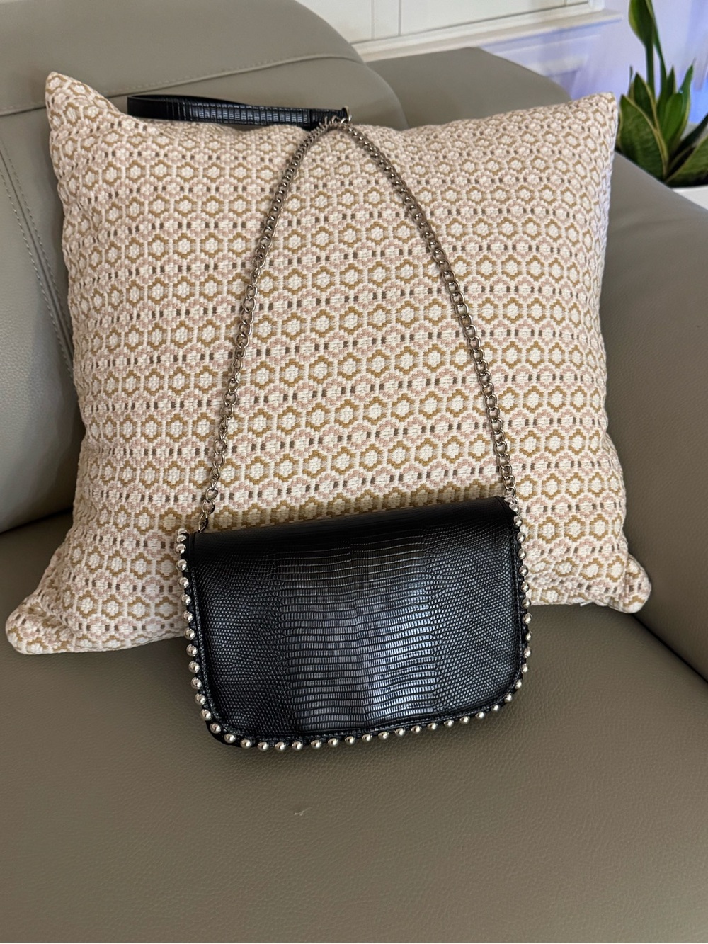 Nordstrom Silver Studed Textured Black Crossbody Bag  Purse